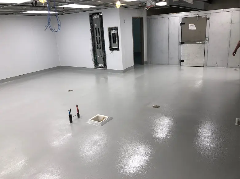 Commercial space with a bright seamless solid epoxy floor